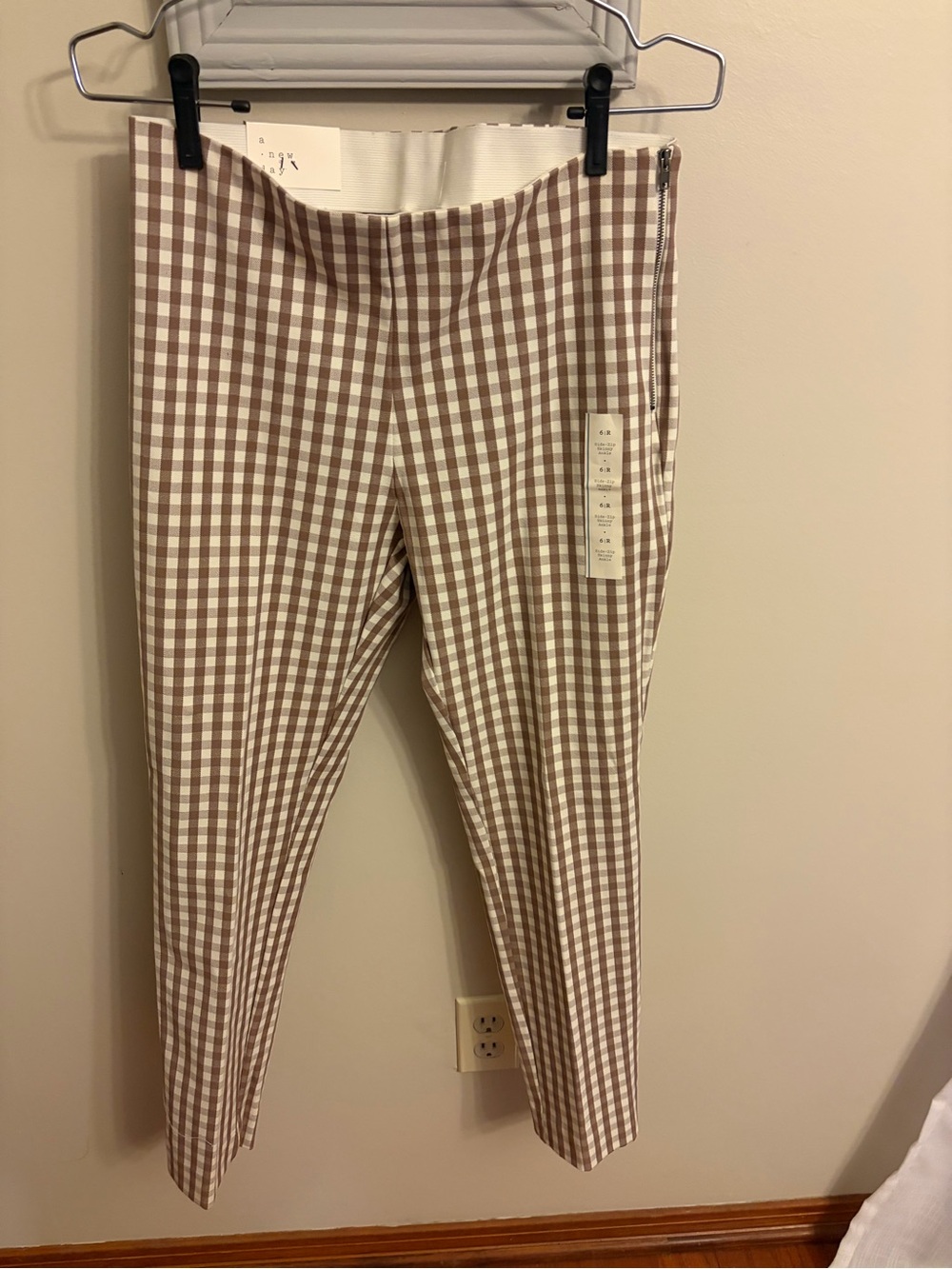a new day Brown and White Gingham Skinny Pants Cottagecore Academia Business